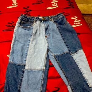 Cute multicolored denim flare jeans